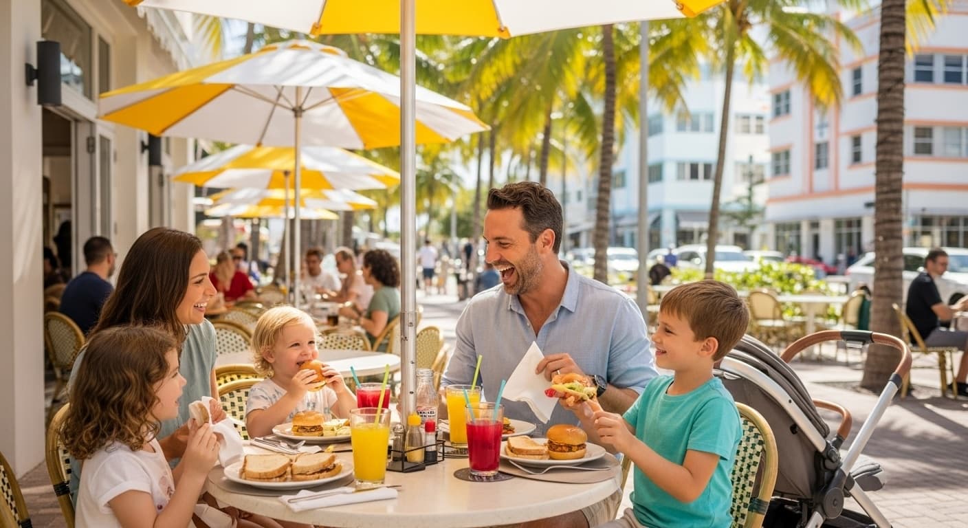 Family dining at kid-friendly affordable restaurant in Miami near top attractions
