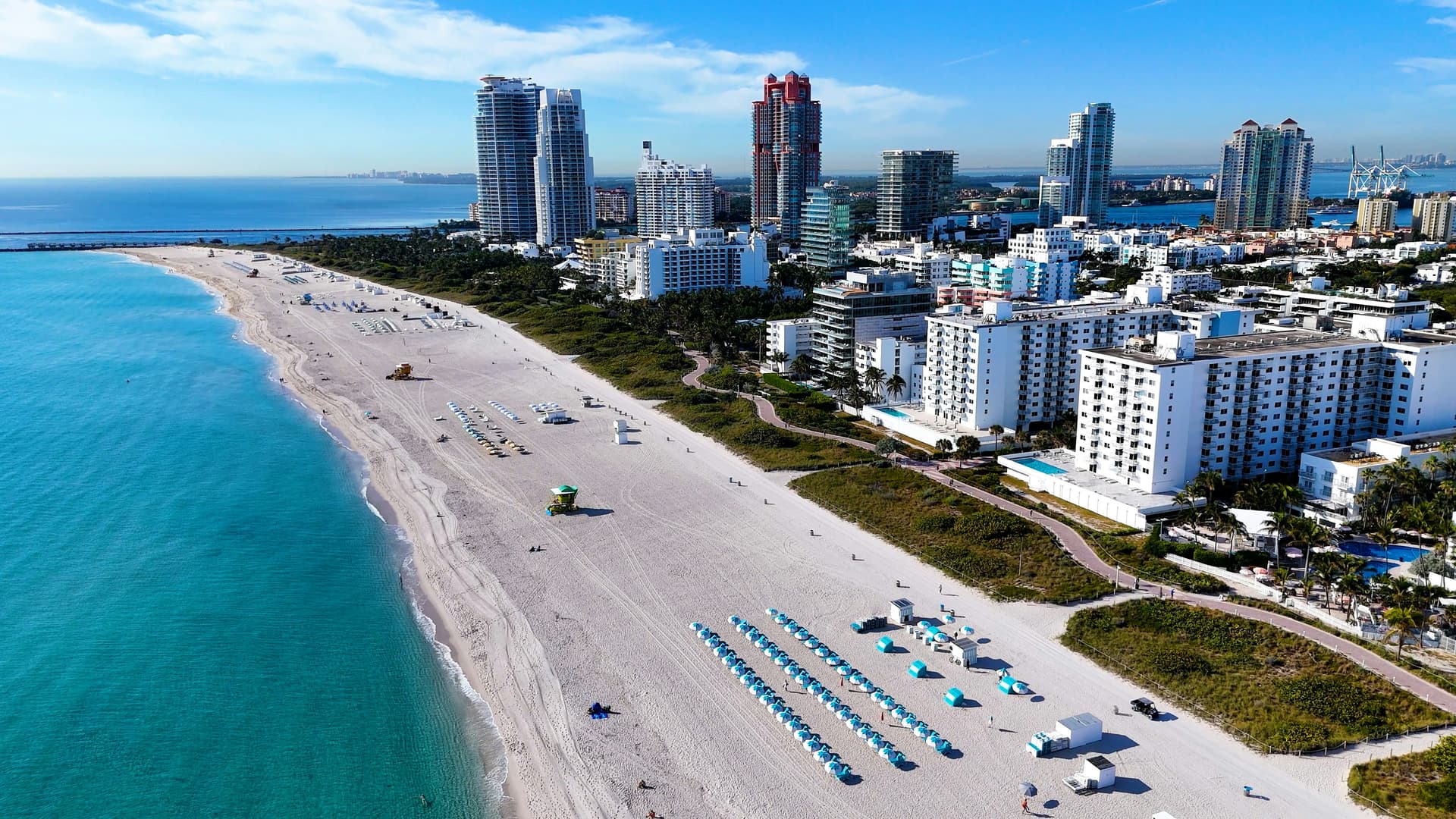 Miami Beach across seasons with event icons and weather markers