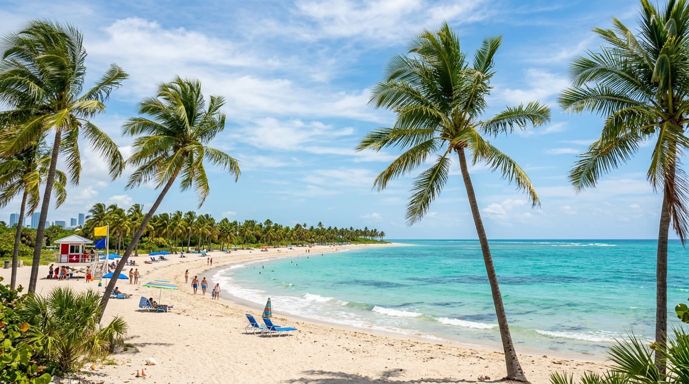 Turquoise waters and swaying palms at Crandon Park Beach on Key Biscayne