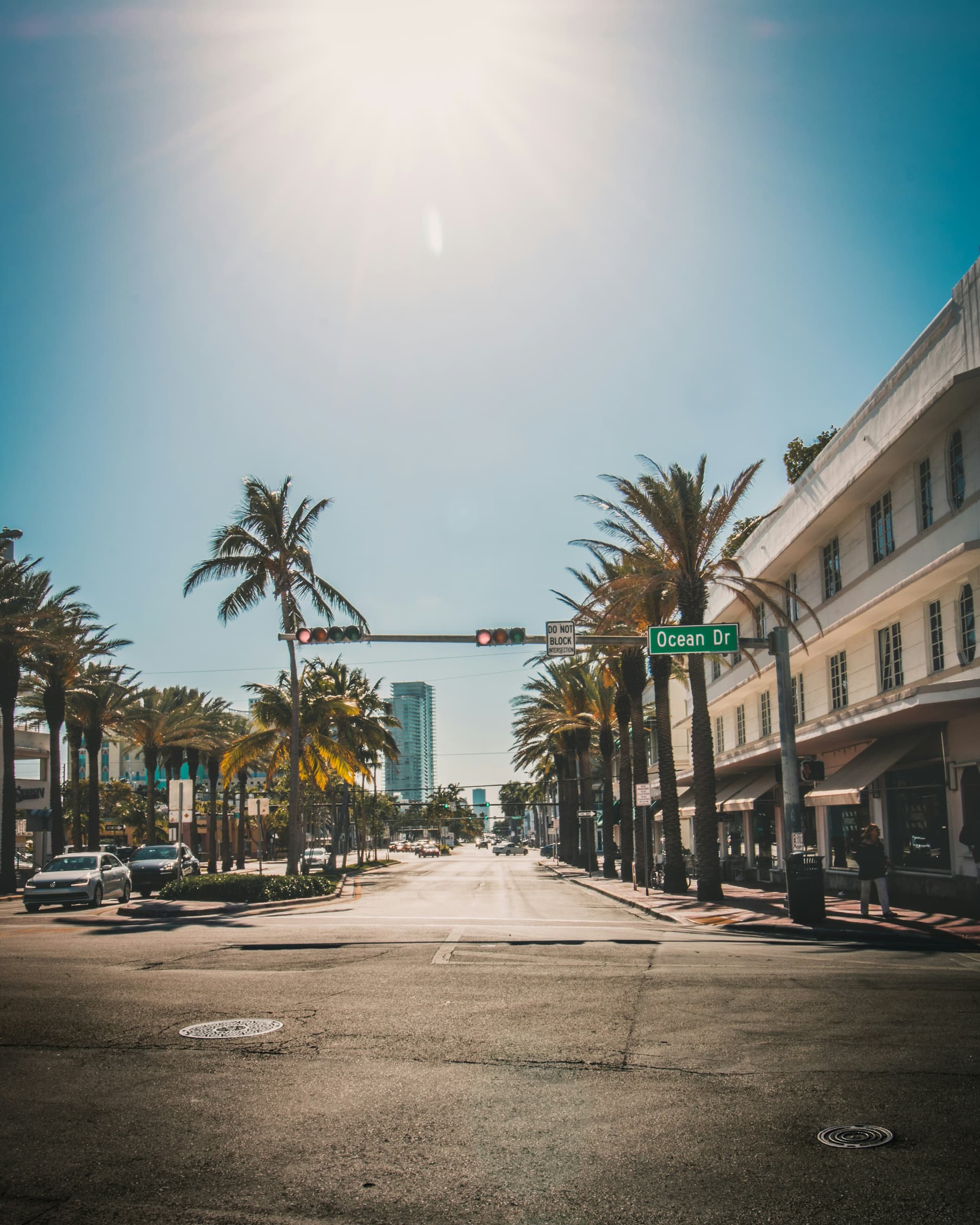 Art Deco buildings on Ocean Drive at sunset